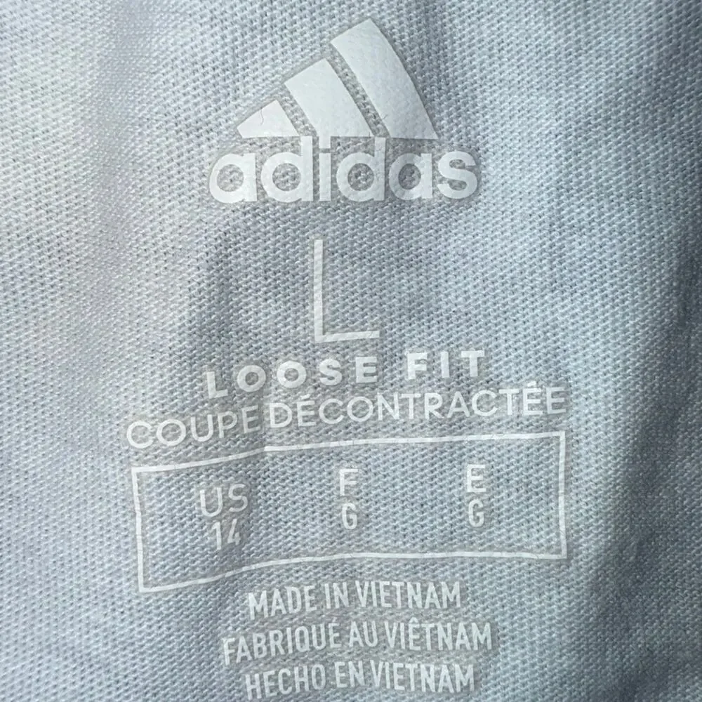 adidas Girls L All Over Print Loose Box Short Sleeve T-shirt Blue Daisy Floral